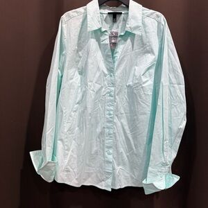 Lane Bryant Aqua Pleated Fitted Button-Up Blouse Folded Cuffs Size 20 NWT
